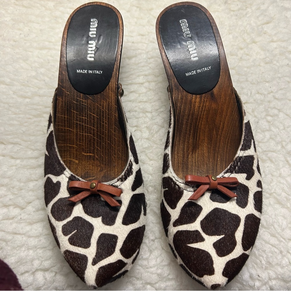 Miu Miu Prada Luxe Leopard  Print Calf Hair Studded Mules,Size 7 (US) - Picture 12 of 15